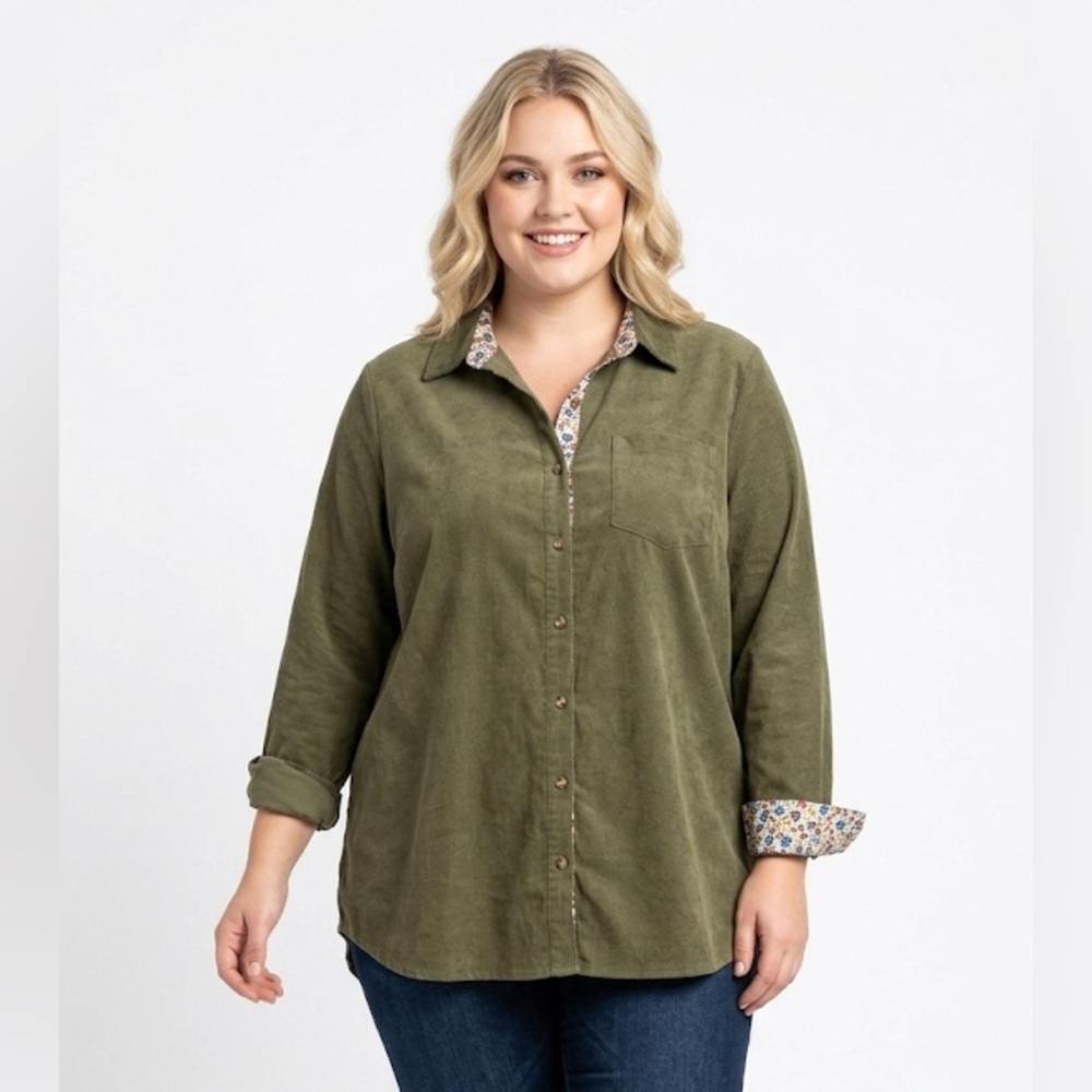 Como Blu green corduroy button down shirt size 3X